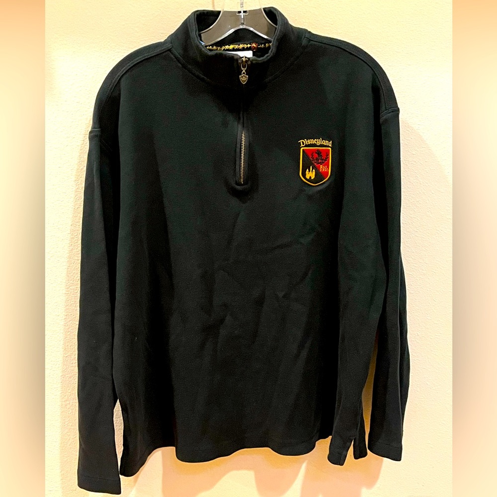 Disneyland Resort Men’s 1/4 Zip Pullover Sweater Embroidered Crest Black Large